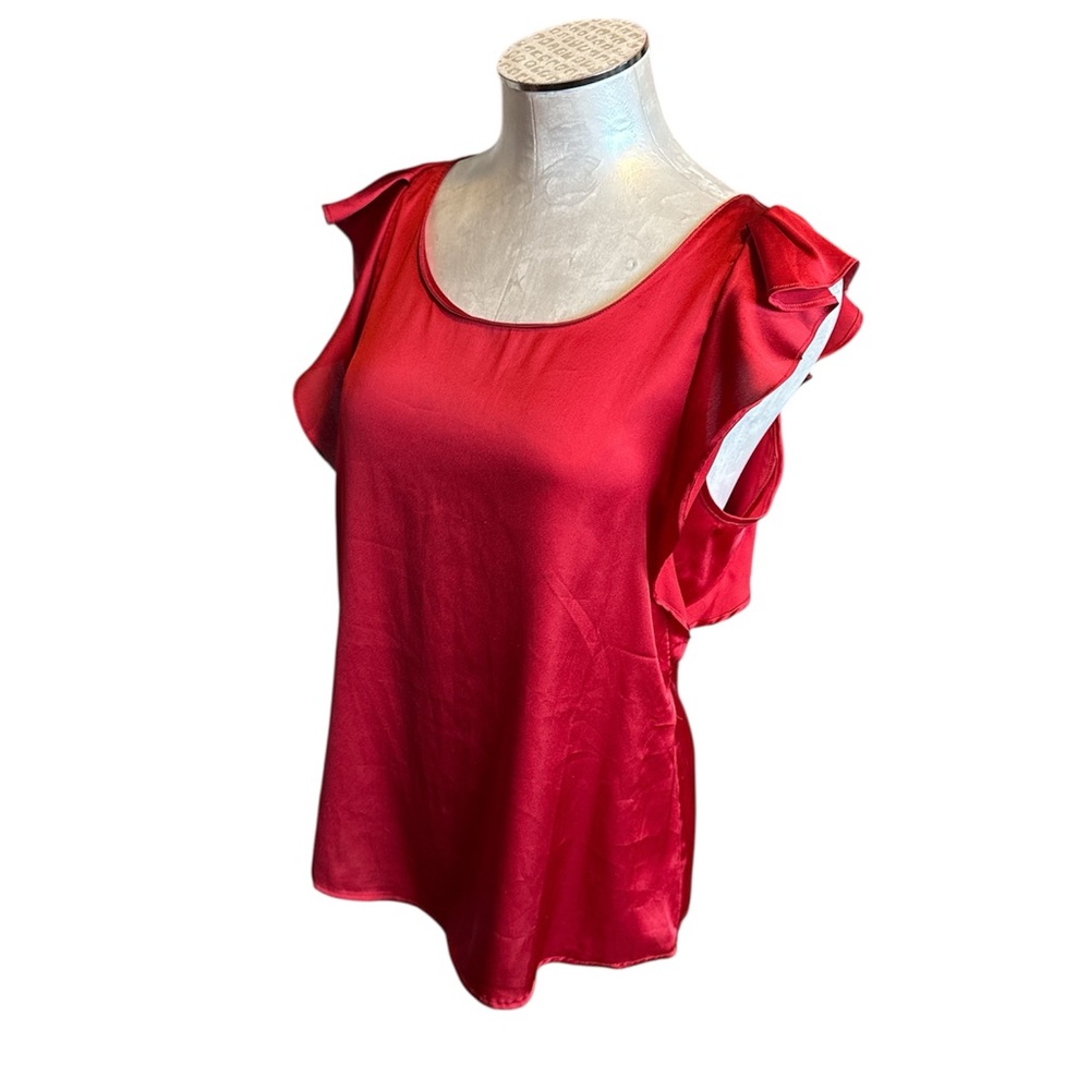 LOFT Petite Women’s Scarlet Red Cap Ruffle Sleeve Blouse size MP
